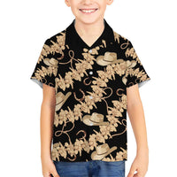 Vanuatu Cowboy Family Matching Short Sleeve Bodycon Dress and Hawaiian Shirt Seamless Straw Hats Hibiscus - Polynesian Pride