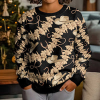 Vanuatu Cowboy Kid Ugly Christmas Sweater Seamless Straw Hats Hibiscus - Polynesian Pride