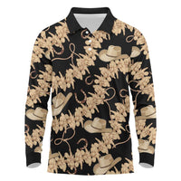 Vanuatu Cowboy Long Sleeve Polo Shirt Seamless Straw Hats Hibiscus - Polynesian Pride