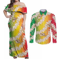 Vanuatu Cowboy Couples Matching Off Shoulder Maxi Dress and Long Sleeve Button Shirt Straw Hats Hibiscus With Sand Drawing - Polynesian Pride