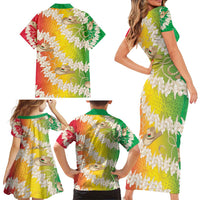 Vanuatu Cowboy Family Matching Short Sleeve Bodycon Dress and Hawaiian Shirt Straw Hats Hibiscus With Sand Drawing - Polynesian Pride
