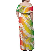 Vanuatu Cowboy Off Shoulder Maxi Dress Straw Hats Hibiscus With Sand Drawing - Polynesian Pride