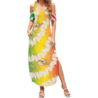 Vanuatu Cowboy Summer Maxi Dress Straw Hats Hibiscus With Sand Drawing - Polynesian Pride