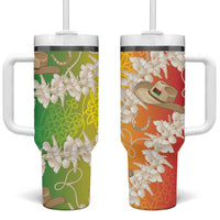 Vanuatu Cowboy Tumbler With Handle Straw Hats Hibiscus With Sand Drawing - Polynesian Pride