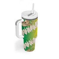 Vanuatu Cowboy Tumbler With Handle Straw Hats Hibiscus With Sand Drawing - Polynesian Pride