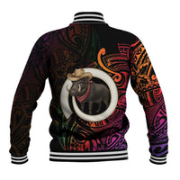 Vanuatu Boar Cowboy Baseball Jacket Tusk Gradient Polynesian Pattern - Polynesian Pride