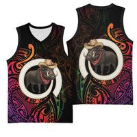Vanuatu Boar Cowboy Basketball Jersey Tusk Gradient Polynesian Pattern - Polynesian Pride