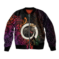 Vanuatu Boar Cowboy Bomber Jacket Tusk Gradient Polynesian Pattern - Polynesian Pride