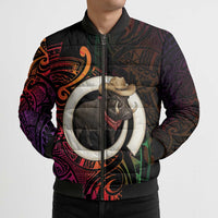Vanuatu Boar Cowboy Bomber Puffer Jacket Tusk Gradient Polynesian Pattern - Polynesian Pride