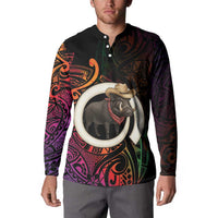 Vanuatu Boar Cowboy Button Sweatshirt Tusk Gradient Polynesian Pattern - Polynesian Pride