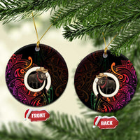 Vanuatu Boar Cowboy Ceramic Ornament Tusk Gradient Polynesian Pattern - Polynesian Pride