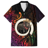 Vanuatu Boar Cowboy Family Matching Long Sleeve Bodycon Dress and Hawaiian Shirt Tusk Gradient Polynesian Pattern - Polynesian Pride