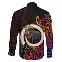 Vanuatu Boar Cowboy Family Matching Mermaid Dress and Hawaiian Shirt Tusk Gradient Polynesian Pattern - Polynesian Pride