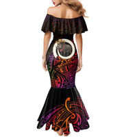 Vanuatu Boar Cowboy Family Matching Mermaid Dress and Hawaiian Shirt Tusk Gradient Polynesian Pattern - Polynesian Pride