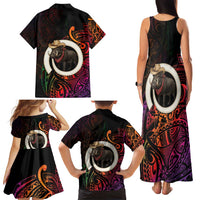 Vanuatu Boar Cowboy Family Matching Tank Maxi Dress and Hawaiian Shirt Tusk Gradient Polynesian Pattern - Polynesian Pride