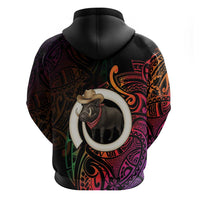 Vanuatu Boar Cowboy Hoodie Tusk Gradient Polynesian Pattern - Polynesian Pride
