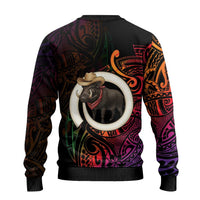 Vanuatu Boar Cowboy Ugly Christmas Sweater Tusk Gradient Polynesian Pattern - Polynesian Pride