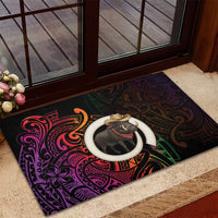 Vanuatu Boar Cowboy Rubber Doormat Tusk Gradient Polynesian Pattern - Polynesian Pride