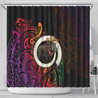 Vanuatu Boar Cowboy Shower Curtain Tusk Gradient Polynesian Pattern - Polynesian Pride