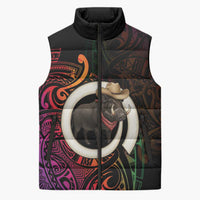 Vanuatu Boar Cowboy Sleeveless Puffer Jacket Tusk Gradient Polynesian Pattern - Polynesian Pride