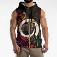 Vanuatu Boar Cowboy Sleeveless Zip Hoodie Tusk Gradient Polynesian Pattern - Polynesian Pride