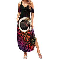 Vanuatu Boar Cowboy Summer Maxi Dress Tusk Gradient Polynesian Pattern - Polynesian Pride