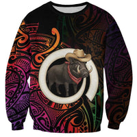 Vanuatu Boar Cowboy Sweatshirt Tusk Gradient Polynesian Pattern - Polynesian Pride