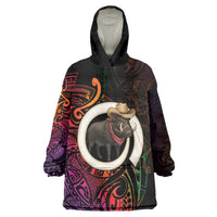 Vanuatu Boar Cowboy Wearable Blanket Hoodie Tusk Gradient Polynesian Pattern - Polynesian Pride