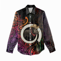 Vanuatu Boar Cowboy Women Casual Shirt Tusk Gradient Polynesian Pattern - Polynesian Pride
