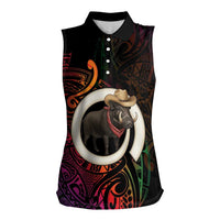 Vanuatu Boar Cowboy Women Sleeveless Polo Shirt Tusk Gradient Polynesian Pattern - Polynesian Pride
