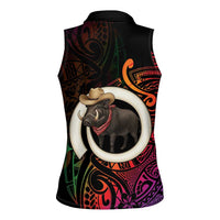 Vanuatu Boar Cowboy Women Sleeveless Polo Shirt Tusk Gradient Polynesian Pattern - Polynesian Pride