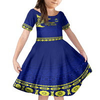 Personalised Fiji Natabua High School Family Matching Off Shoulder Long Sleeve Dress and Hawaiian Shirt Fijian Tapa Pattern LT14 Daughter's Dress Blue - Polynesian Pride