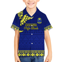 Personalised Fiji Natabua High School Family Matching Tank Maxi Dress and Hawaiian Shirt Fijian Tapa Pattern LT14 Son's Shirt Blue - Polynesian Pride