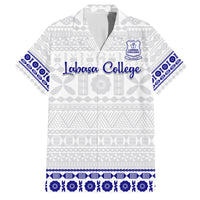 Personalised Fiji Labasa College Family Matching Off Shoulder Short Dress and Hawaiian Shirt Fijian Tapa Pattern LT14 Dad's Shirt - Short Sleeve White - Polynesian Pride