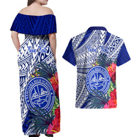 Personalised Samoana High School Couples Matching Off Shoulder Maxi Dress and Hawaiian Shirt American Samoa Schools Polynesian Tropical Flowers LT14 - Polynesian Pride
