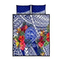Personalised Samoana High School Quilt Bed Set American Samoa Schools Polynesian Tropical Flowers LT14 Blue - Polynesian Pride