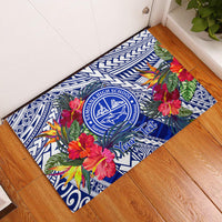 Personalised Samoana High School Rubber Doormat American Samoa Schools Polynesian Tropical Flowers LT14 Blue - Polynesian Pride