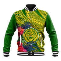 Personalised Leone High School Baseball Jacket American Samoa Schools Polynesian Tropical Flowers LT14 Unisex Green - Polynesian Pride