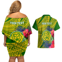 Personalised Leone High School Couples Matching Off Shoulder Short Dress and Hawaiian Shirt American Samoa Schools Polynesian Tropical Flowers LT14 - Polynesian Pride