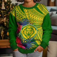 Personalised Leone High School Kid Ugly Christmas Sweater American Samoa Schools Polynesian Tropical Flowers LT14 - Polynesian Pride