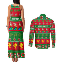 Personalised Hawaii Christmas Couples Matching Tank Maxi Dress and Long Sleeve Button Shirt Mele Kalikimaka LT14 - Polynesian Pride