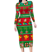 Personalised Hawaii Christmas Family Matching Long Sleeve Bodycon Dress and Hawaiian Shirt Mele Kalikimaka LT14 Mom's Dress Green - Polynesian Pride