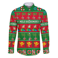 Personalised Hawaii Christmas Family Matching Puletasi Dress and Hawaiian Shirt Mele Kalikimaka LT14 Dad's Shirt - Long Sleeve Green - Polynesian Pride