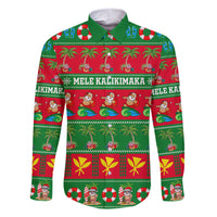 Personalised Hawaii Christmas Family Matching Short Sleeve Bodycon Dress and Hawaiian Shirt Mele Kalikimaka LT14 Dad's Shirt - Long Sleeve Green - Polynesian Pride