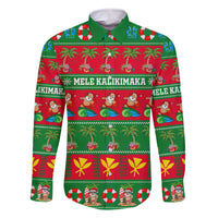 Personalised Hawaii Christmas Family Matching Tank Maxi Dress and Hawaiian Shirt Mele Kalikimaka LT14 Dad's Shirt - Long Sleeve Green - Polynesian Pride