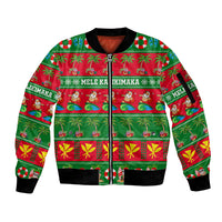 Personalised Hawaii Christmas Sleeve Zip Bomber Jacket Mele Kalikimaka LT14 Unisex Green - Polynesian Pride