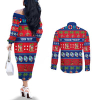Personalised Guam Christmas Couples Matching Off The Shoulder Long Sleeve Dress and Long Sleeve Button Shirt Felis Pasgua LT14 - Polynesian Pride