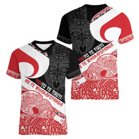 Toitu Te Tiriti Me Te Whakaputanga Women V-Neck T-Shirt Maori Wahaika With Haka Face LT14 - Polynesian Pride
