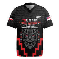 Personalised Toitu Te Tiriti Mana Maori Motuhake Rugby Jersey Aotearoa Haka Face Mix Poutama Art
