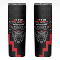 Toitu Te Tiriti Mana Maori Motuhake Skinny Tumbler Aotearoa Haka Face Mix Poutama Art LT14 Black - Polynesian Pride